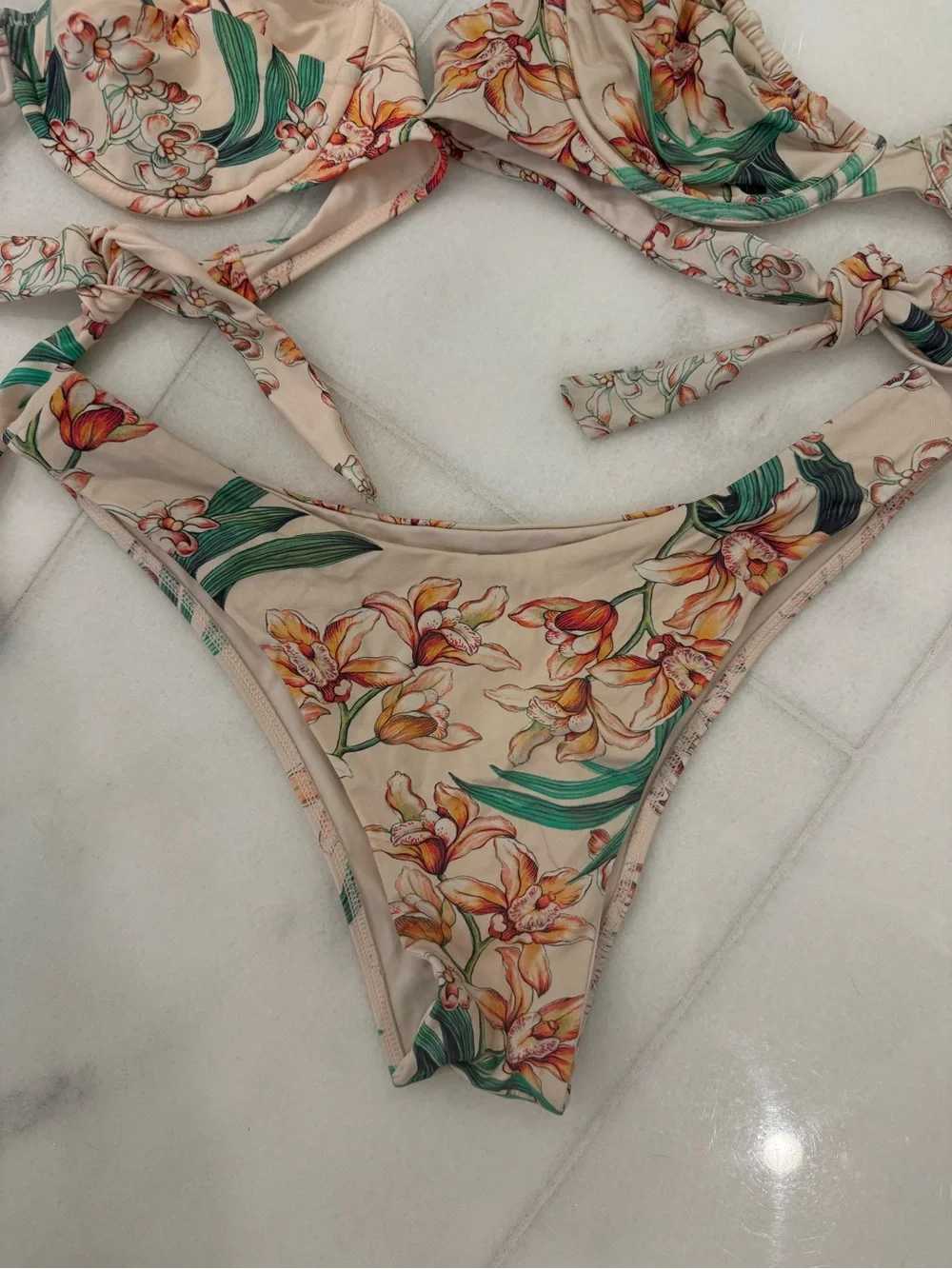 Monday Swimwear Floral bikini set bottoms large (2) tops small; shirt not includ